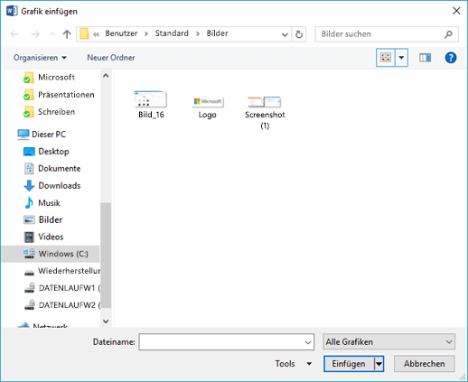 Wählen Sie das Bild aus, das Sie in Word einfügen möchten.