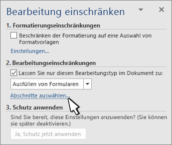 Abschnittsauswahl im Bereich „Bereiche einschränken