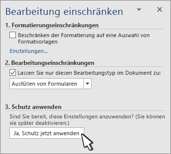 Bereich „Bearbeitung einschränken“