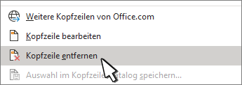 Schaltfläche zum Entfernen der Kopfzeile