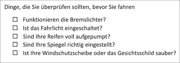 Beispiel für eine Aufzählung mit Feldern.