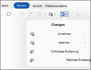 Word für iPad Optionen zum Überprüfen von Änderungen