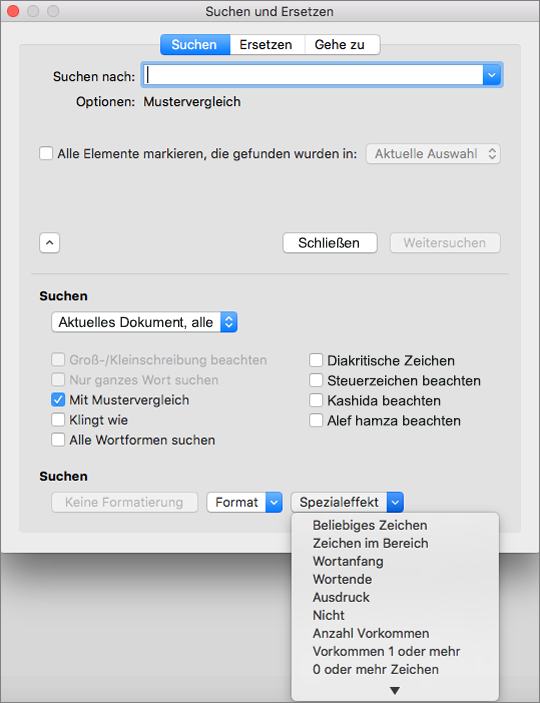 Verwenden von Platzhaltern im Dialogfeld 