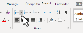 Der Pfeil nach unten, der in der Gruppe Absatz hervorgehoben ist.
