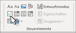 Kontrollkästchen-Steuerelement in der Gruppe Steuerelemente auf dem Entwickler-Menüband.