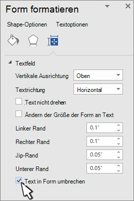 Formbereich formatieren mit ausgewählter Option 