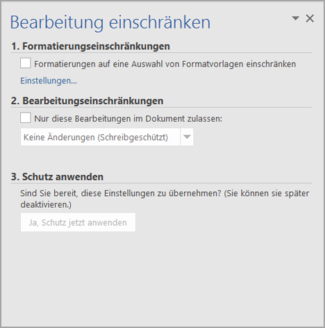 Bereich 'Bearbeitung einschränken'
