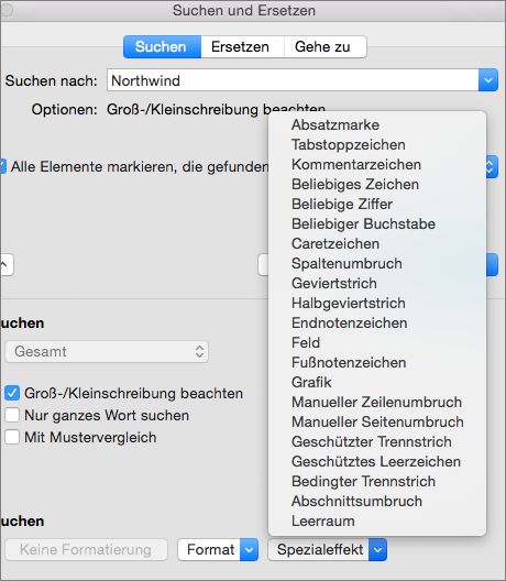 Sonderzeichen finden