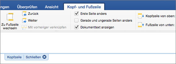 Der Kopfzeilenbereich des Dokuments wird angezeigt