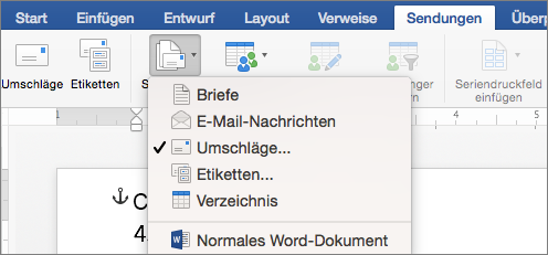 Wählen Sie auf der Registerkarte 