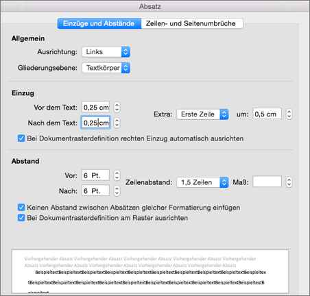 Dialogfeld „Absatz“