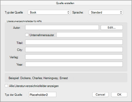 Erstellen einer Zitatquelle