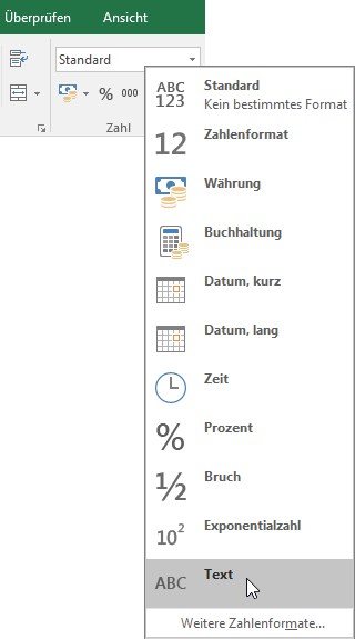 Klicken Sie in Excel auf der Registerkarte 