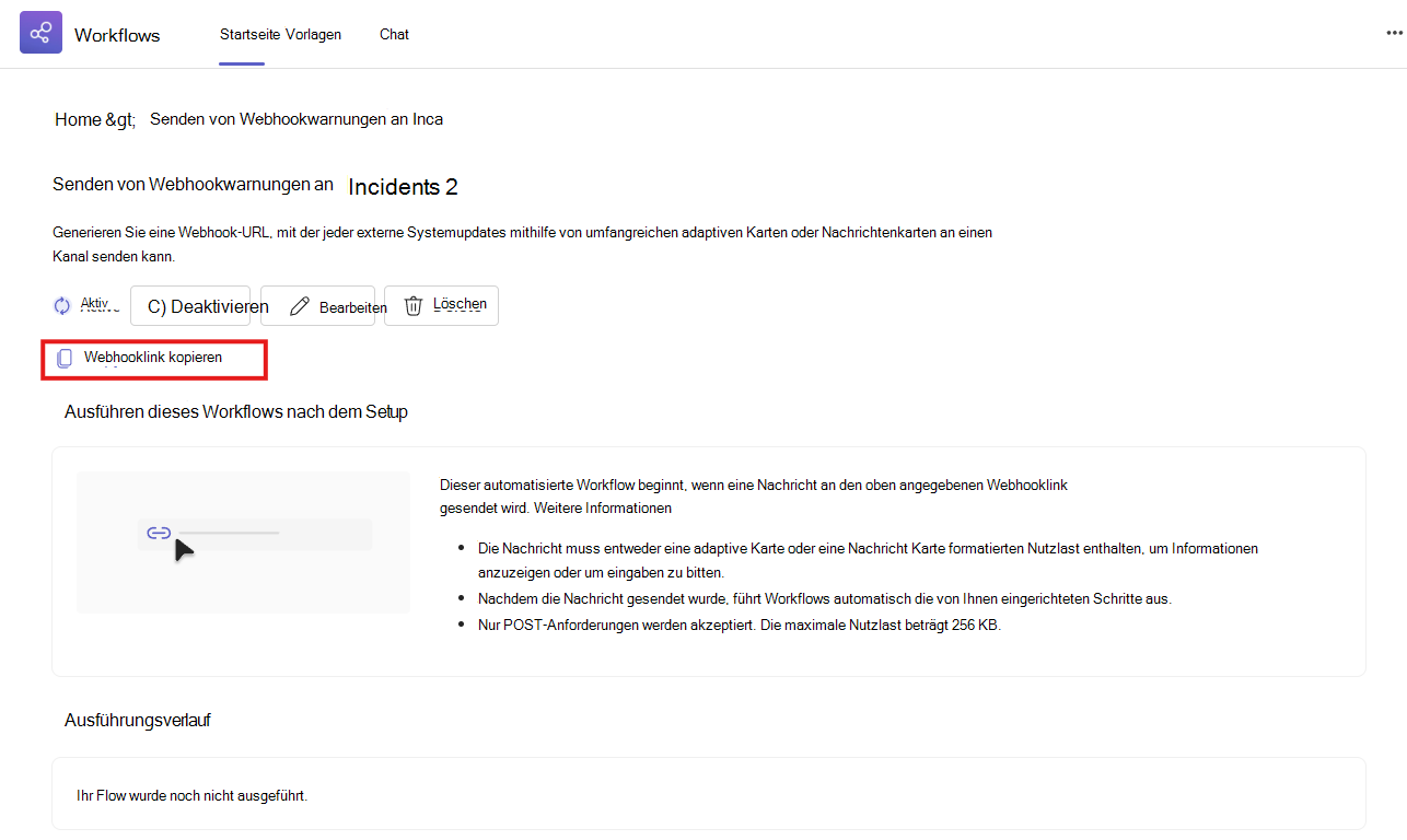 Kopieren der Webhook-URL