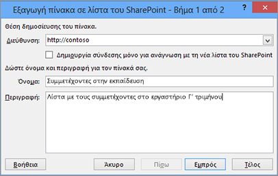 Παράθυρο διαλόγου του 