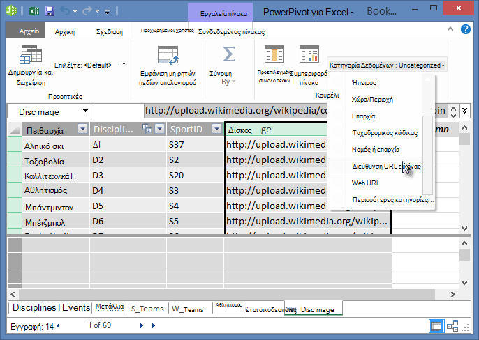 Ορισμός κατηγορίας δεδομένων στο PowerPivot