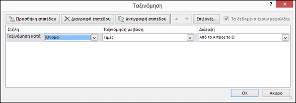 Επιλέξτε την πρώτη στήλη για ταξινόμηση