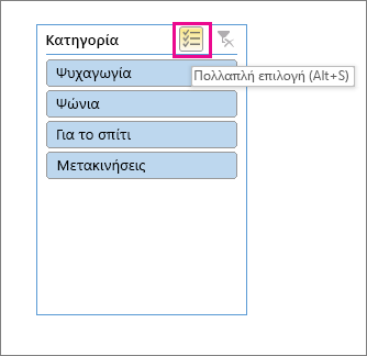 Επιλογές αναλυτή με επισημασμένο το κουμπί πολλαπλής επιλογής