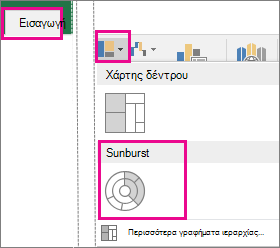 Τύπος γραφήματος Sunburst στην καρτέλα 