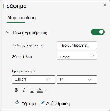 Επιλογές τίτλου γραφήματος για Excel στο web