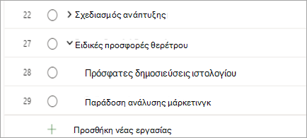 Εμφανίζει τις εργασίες του έργου