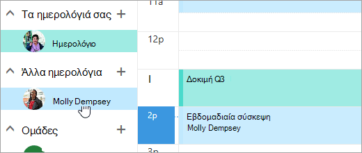 Στιγμιότυπο οθόνης από ένα κοινόχρηστο ημερολόγιο.