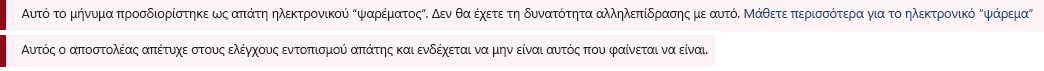 Στιγμιότυπο οθόνης της κόκκινης γραμμής ασφαλείας σε ένα μήνυμα του Outlook.