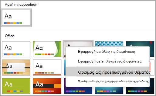 Επιλογή προεπιλεγμένου θέματος στο Microsoft PowerPoint.