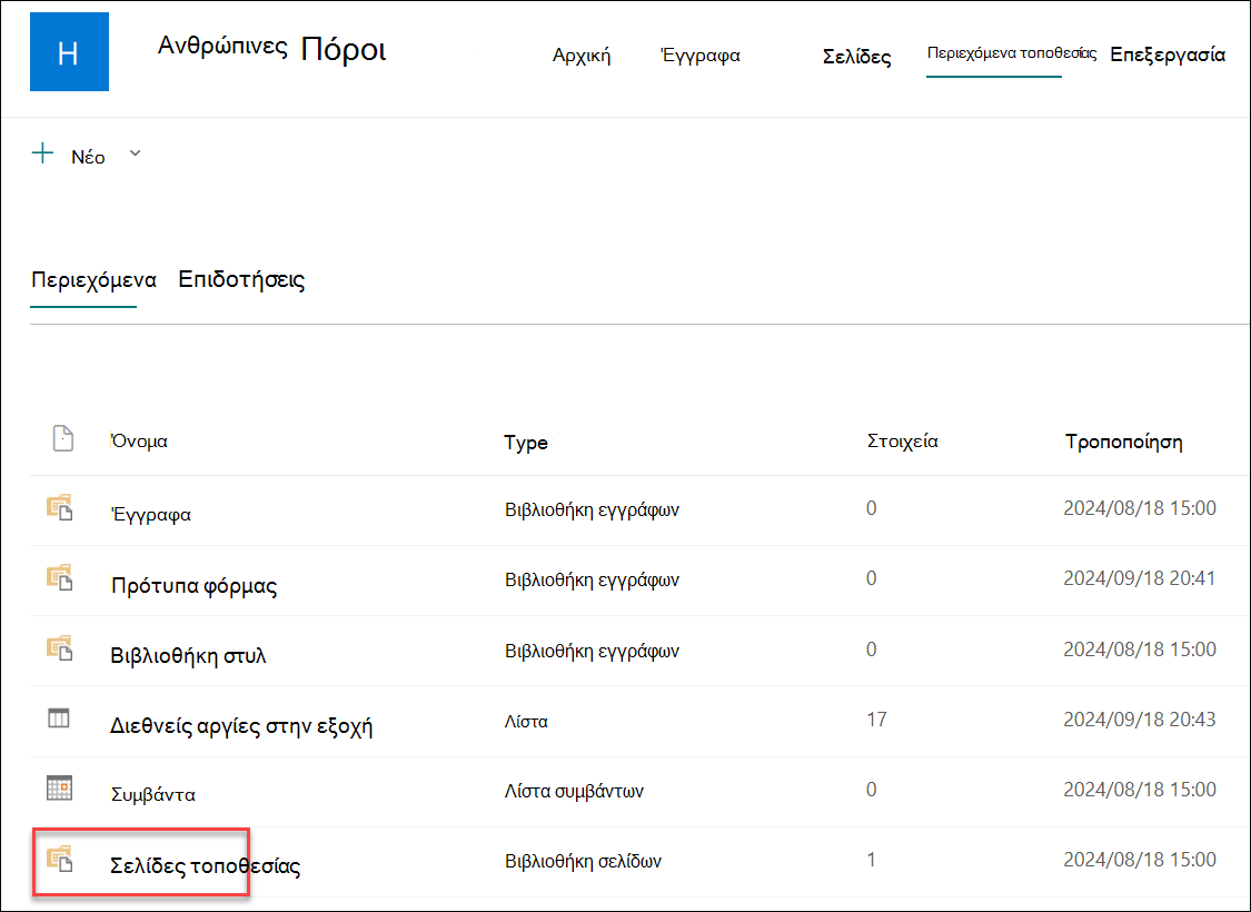 στιγμιότυπο οθόνης σελίδων τοποθεσίας