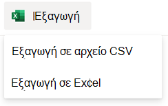 Οι επιλογές εξαγωγής για μια λίστα του SharePoint.