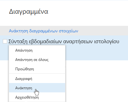 Στιγμιότυπο οθόνης που εμφανίζει το μενού ανάκτησης διαγραμμένων στοιχείων