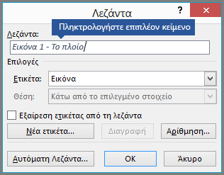 Πληκτρολογήστε οποιοδήποτε προαιρετικό προσαρμοσμένο κείμενο για τις λεζάντες σας στο πεδίο ετικέτας.