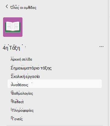 Στιγμιότυπο οθόνης των αναθέσεων εργασιών.