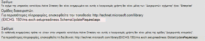 το σφάλμα του σχήματος της υπηρεσίας καταλόγου υπηρεσία καταλόγου Active Directory δεν είναι ενημερωμένο