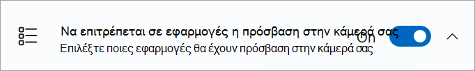 Διακόπτης κοινής χρήσης κάμερας ενεργοποιημένος στις ρυθμίσεις συσκευής Windows.