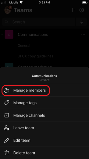 Διαχείριση μελών ομάδας iOS
