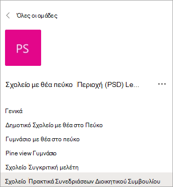 Κανάλια σε μια ομάδα προσωπικού για διευθυντές σχολείων.