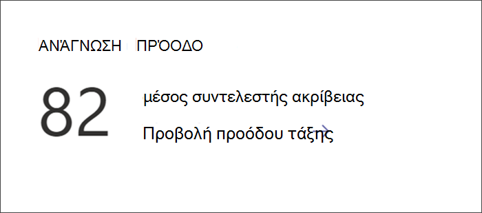 Σημείο εισόδου για την προβολή λεπτομερών δεδομένων προόδου ανάγνωσης στο Insights. Ο μέσος ρυθμός ακριβείας παρατίθεται με μια σύνδεση για να λάβετε πιο αναλυτικές πληροφορίες.