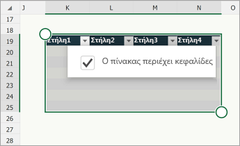Πίνακας με επιλεγμένο το πλαίσιο ελέγχου 