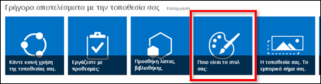 Στιγμιότυπο οθόνης της νέας τοποθεσίας του SharePoint online που εμφανίζει εικονίδια για την περαιτέρω προσαρμογή της τοποθεσίας