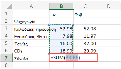 Κελί Αυτόματης Άθροισης του Excel για το Web