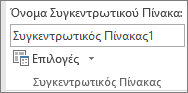 Επιλογές Συγκεντρωτικού Πίνακα στην κορδέλα