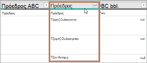 Δημιουργείται η στήλη τύπου δεδομένων