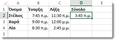 Η μια ώρα αφαιρείται από την άλλη για να υπολογιστεί ο χρόνος που μεσολάβησε