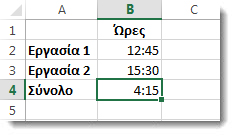 Το άθροισμα χρόνων που υπερβαίνει τις 24 ώρες επιστρέφει το τελείως απρόσμενο αποτέλεσμα 4:15