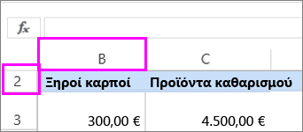 Κρυφή πρώτη γραμμή και στήλη