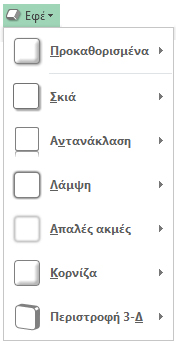 Το μενού Εφέ σχήματος
