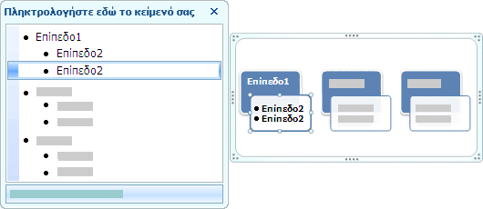 Εικόνα του παραθύρου κειμένου όπου εμφανίζεται κείμενο στο Επίπεδο 1 και στο Επίπεδο 2