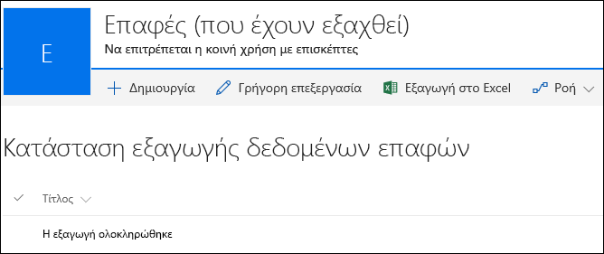 Λίστα του SharePoint με εγγραφή με τίτλο 