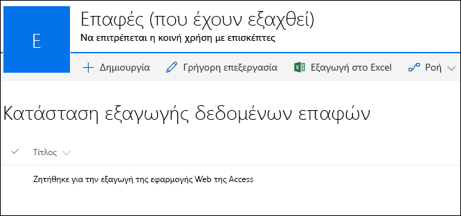 Λίστα του SharePoint με εγγραφή με τίτλο 